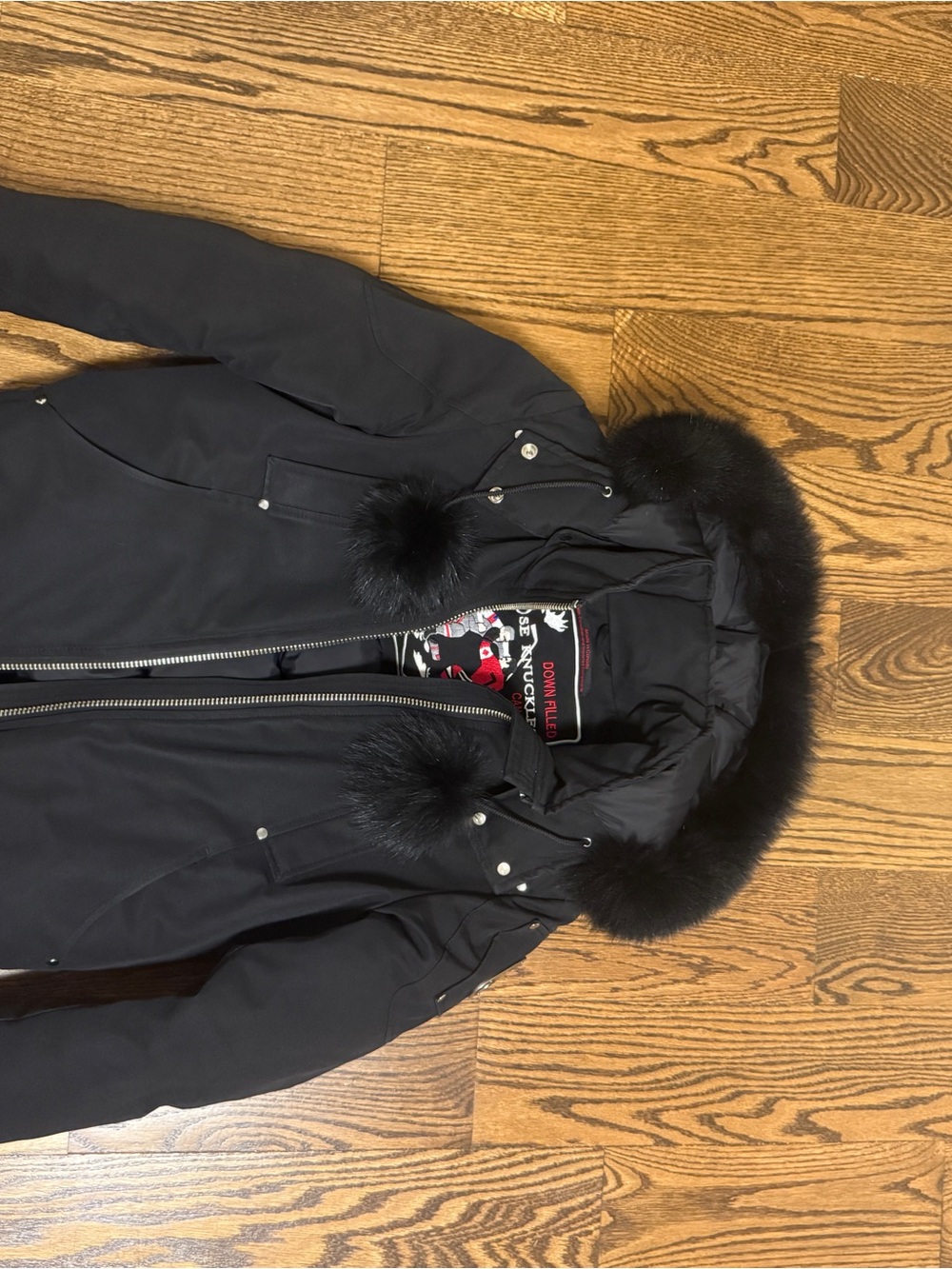 Moose Knuckles Black Puffer Jacket with Branded Interior